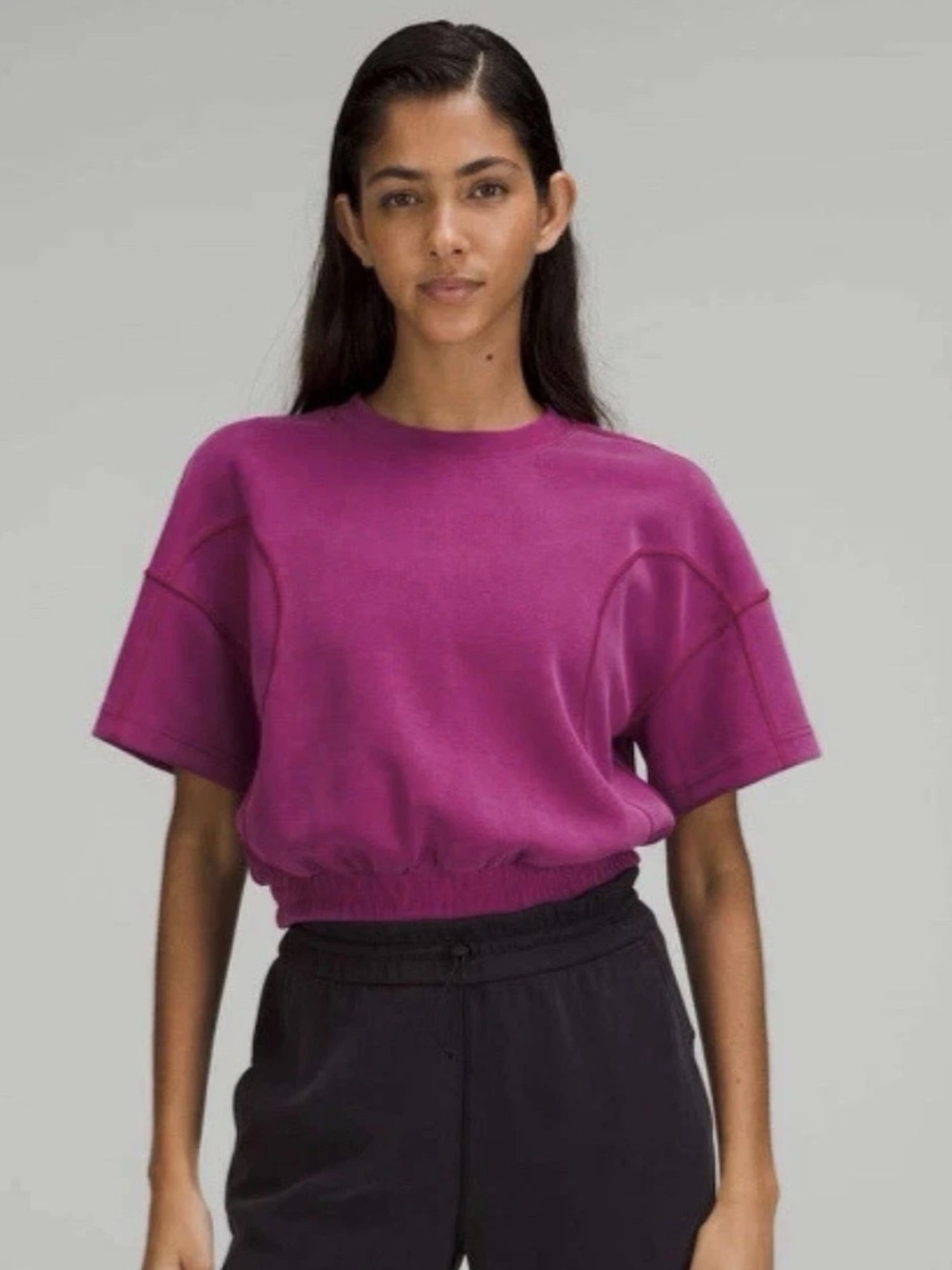 Lululemon Softstreme Gathered Cinched Cropped T-Shirt Magenta Purple Size 4